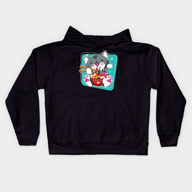 LGBTQ Rainbow Cat Ramen Kids Hoodie by CuddleswithCatsArt